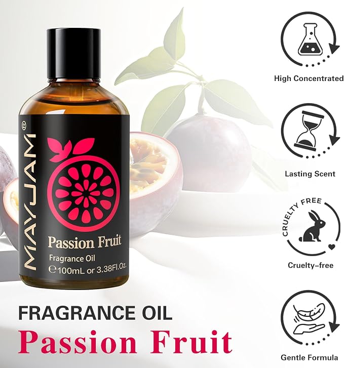 MAYJAM 100ML/3.38FL.OZ Passion Fruit Fragrance Oils with Glass Dropper, Essential Oils for Diffusers for Home, Long Lasting Scented Oils for Diffusers Soap Candle Making