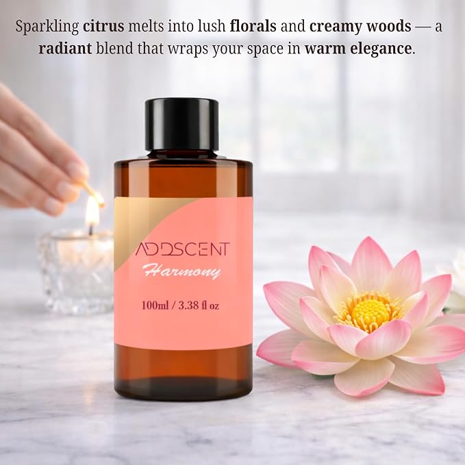 Harmony Fragrance Oil 100ml for Diffuser, Soothing Floral and Citrus Aroma for Bedroom Living Office Spa, Layered Notes of Orange Flower, Jasmine, Rose & Patchouli for Warm Peaceful Ambiance