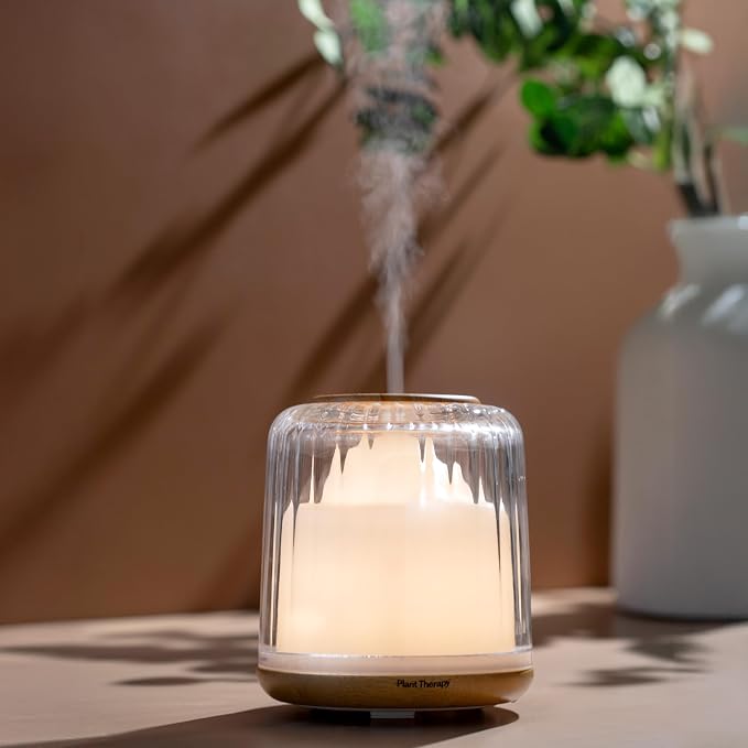 Plant Therapy Serenity Glass Diffuser, Elegant Glass Cover, Intermittent & Continuous Mist, Multiple Light Settings, Essential Oil Diffuser, 250 Square Feet Coverage