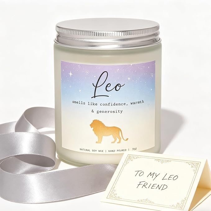 Leo Candle, Leo Gifts for Women, Birthday & Housewarming Gifts, Perfect Presents for Birthday - Lavender & Eucalyptus Soy Wax Scented Candle, 7OZ