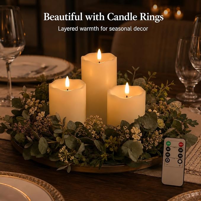 ANGELLOONG Flickering Flameless Candles, Realistic Battery Operated Candles with Remote and Timer, Set of 3 LED Candles for Fall Room Home Wedding Decor Centerpieces Table Party Christmas Decorations