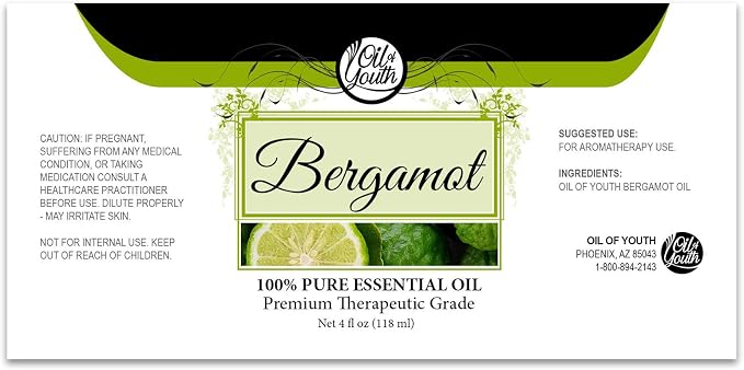 Oil of Youth Bergamot Essential Oil 4oz – Aromatherapy Oil for Diffusers