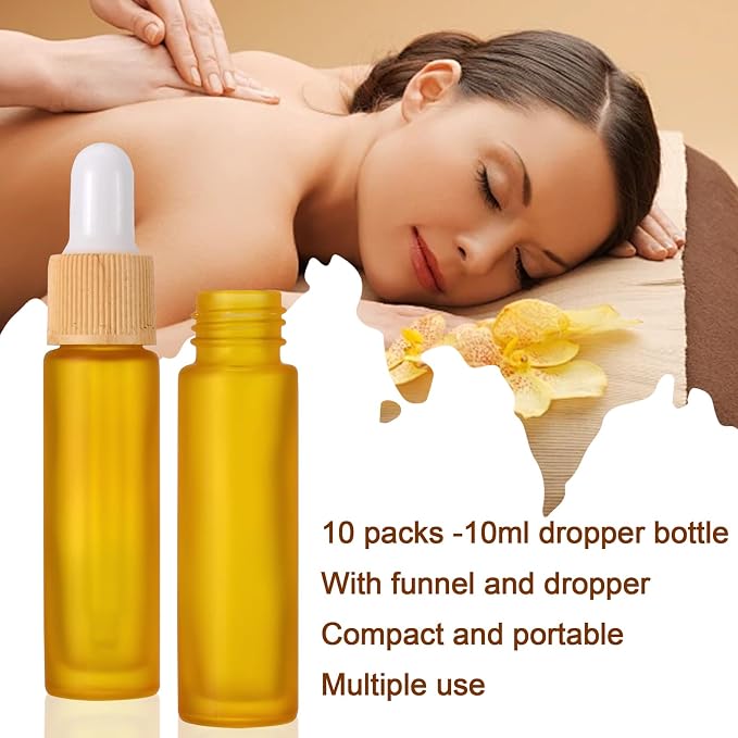 Ellbest 10ml Essential Oil Dropper Glass Bottle 10pcs Colorful Dropper Glass Bottles with Eye Dropper, Reusable Bottle, perfect for Travel, Carrying Outside (Matte Yellow)