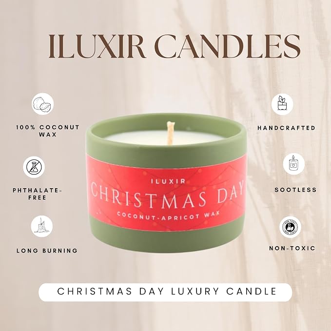 Christmas Day Luxury Candle - Christmas Festive Decor | Pine, Cranberry, Eucalyptus & Tonka | Handcrafted Non-Toxic Phthalate-Free Cruelty-Free Coconut Wax Holiday Candle 5 oz