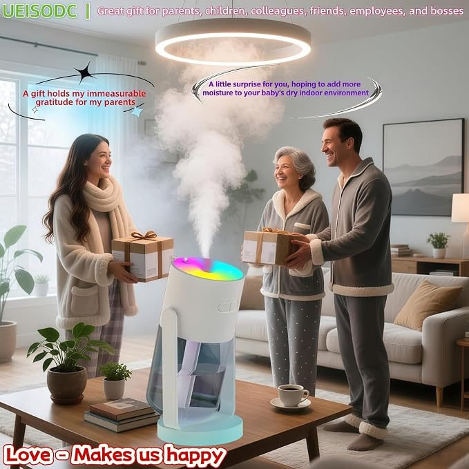 Bedroom LED Humidifier, SPA Essential Oil Diffuser, USB Car Aromatherapy Diffuser, with Auto-Shutoff, Rotatable Design, Quiet Operation, Easy Filling, and Eco-Friendly Cleaning