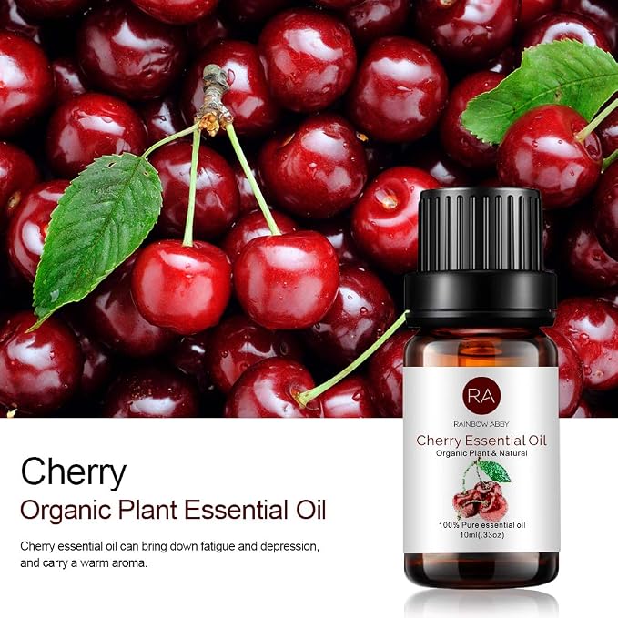 RAINBOW ABBY 100% Pure Organic Cherry Essential Oil, 10ml - Aromatherapy, Massage, Yoga, Meditation, Bath, Skin Care