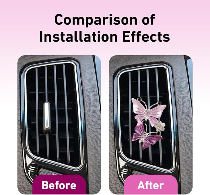 4 PCS Dual Butterfly Car Air Vent Clips, Car Air Vent Shimmering Rhinestone Butterfly Decoration Clips, Smell Diffuser for Horizontal Vertical AC Export, Universal for Most Vehicles (Purple)