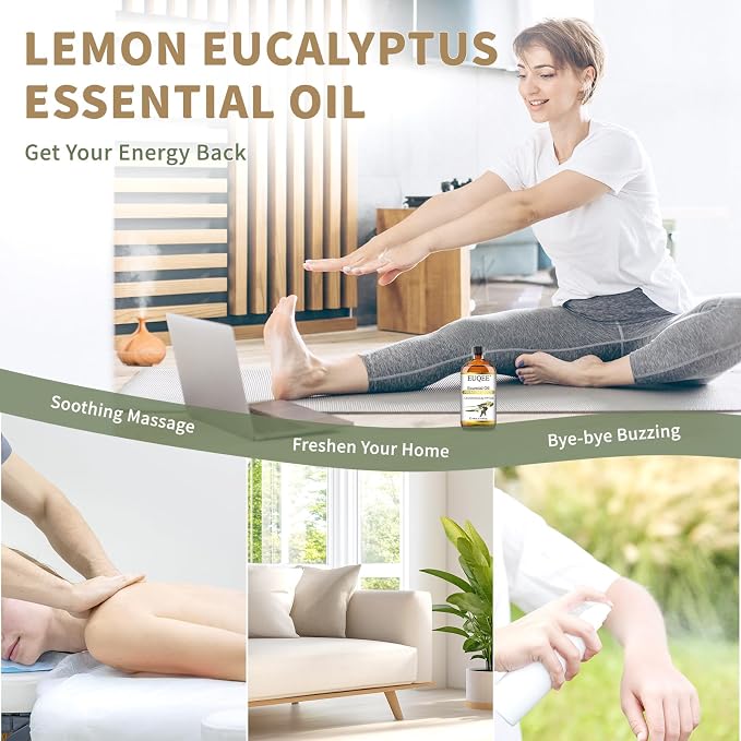 EUQEE Lemon Eucalyptus Essential Oil Pure Lemon Eucalyptus Oil, Large Capacity Essential Oil with Glass Dropper for Diffuser, Candle Making - 118ml / 4 Fl.Oz
