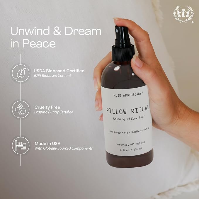 Muse Apothecary Pillow Ritual - Aromatic, Calming and Relaxing Pillow Mist, Linen and Fabric Spray - Infused with Natural Aromatherapy Essential Oils - 4 oz, Cara Orange + Fig + BlackBerry Vanilla