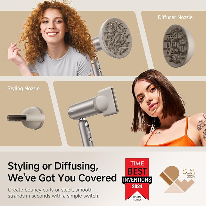 Dreame Pocket Hair Dryer 2026 New, Portable Folding Blow Dryer with Diffuser, Fast Drying, High-Speed Brushless Motor, 300M Negative Ions, Lightweight, Low Noise, for Home & Domestic Travel & Gym