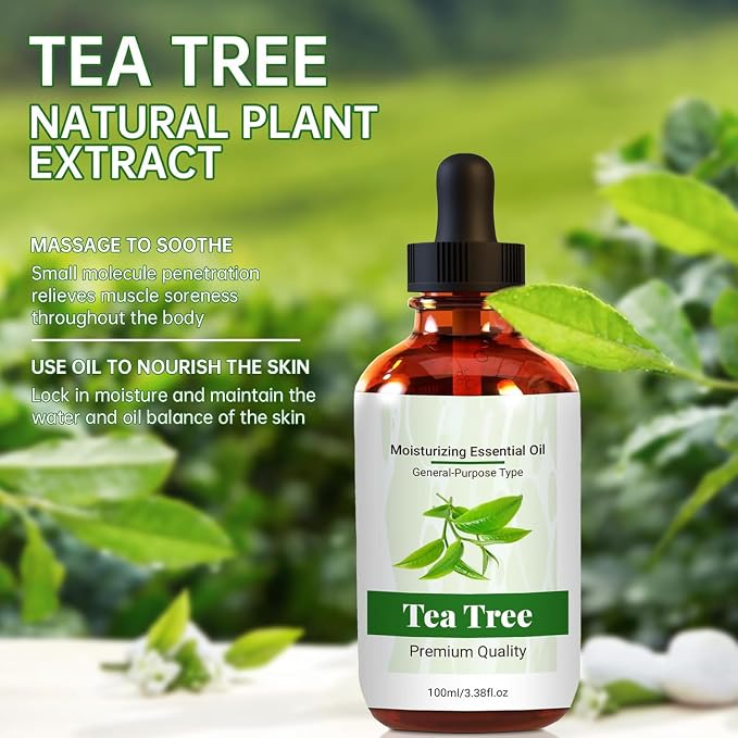 Tree Tea Essential Oil Pure, Natural, Undiluted Essential Oils for Skin Essential Oils for Diffuser Skin & Hair Care, DIY Soaps & Candles (100ml, Tea Tree)