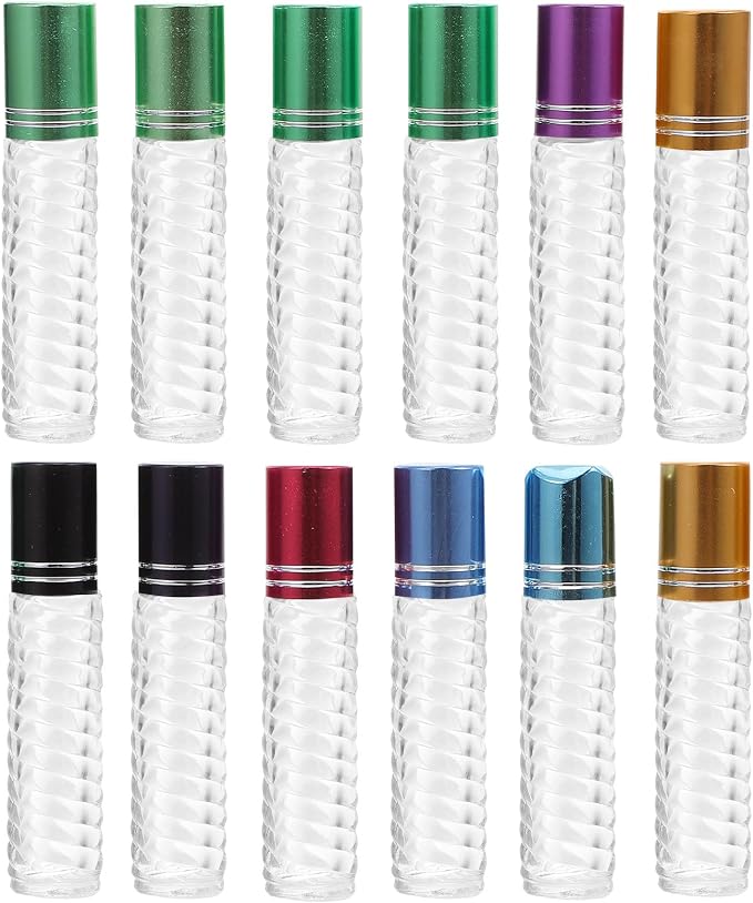 Mobestech 12pcs 5ml Glass Roller Ball Bottles Essential Oil Bottle Kit Refillable Mini Perfume Portable for Travel and Aromatherapy Use Random Color