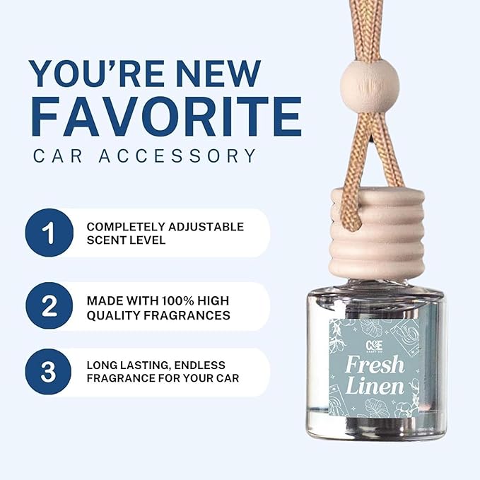 CANDECraftCo Car Air Hanging Fragrance Oil, Car Auto Freshener for Essential Oils, Scents Fragrance Aromatherapy Automobile Diffuser, Long Lasting (Fresh Linen + Clean Cotton)