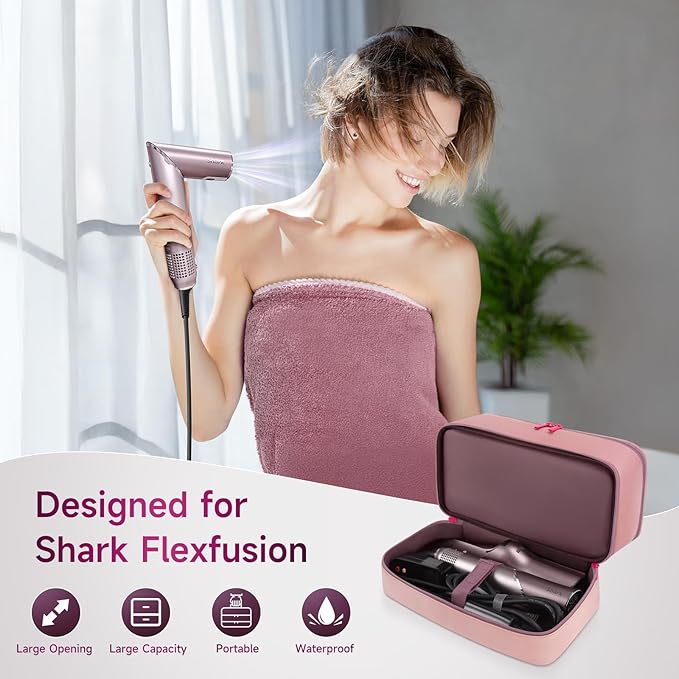 Adworte Travel Hair Dryer Case for Shark FlexFusion, Portable Hair Tools Bag, Double-Layer Storage Carrying Case for Shark FlexStyle Blow Dryer, FlexFusion & Fusion Air Straightener Attachments Holder