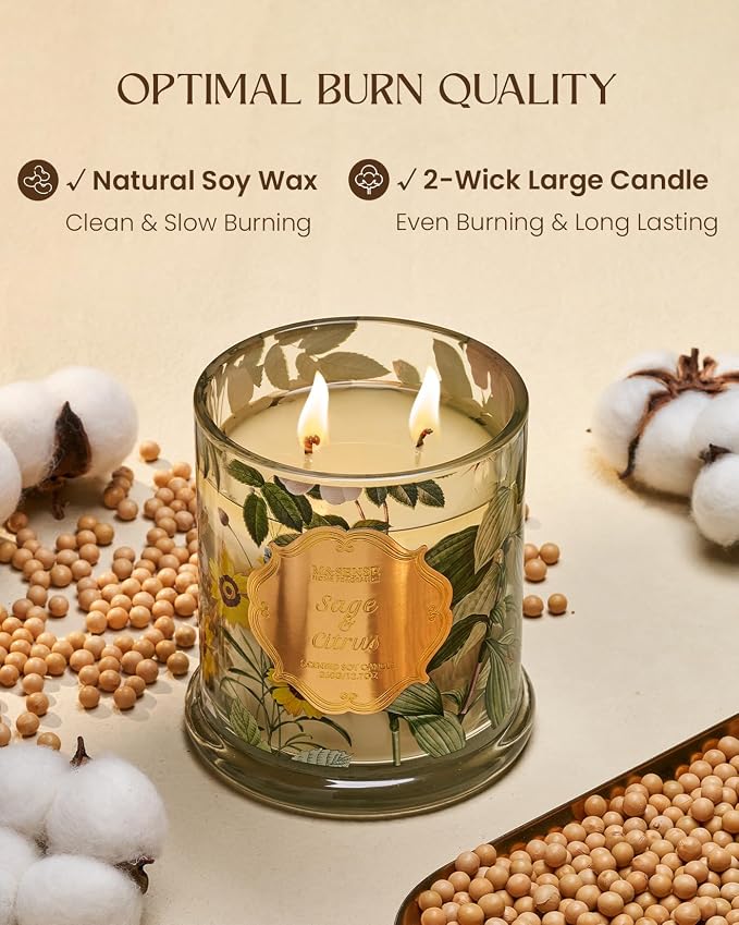 M&SENSE Sage Citrus Scented Candle 12.7oz Fresh Home Fragrance 2 Wick | Natural Soy, Non-Toxic, Refresh Relax Scent, Housewarming Gift Home Fragrance, 75H Fragrance