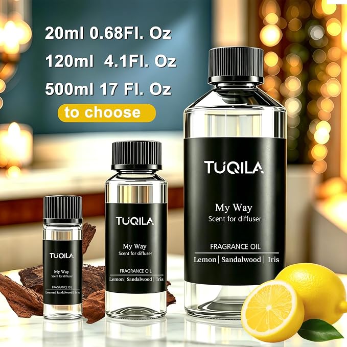 My Way Hotel Luxury Waterless Diffuser Oil 120ml 4.1Fl.Oz, Long Lasting Scent Oils for Cold Air Diffusers, Essential Oil Blend with Leather, Sandalwood, Cedarwood, Amber, Musk for Home, Office