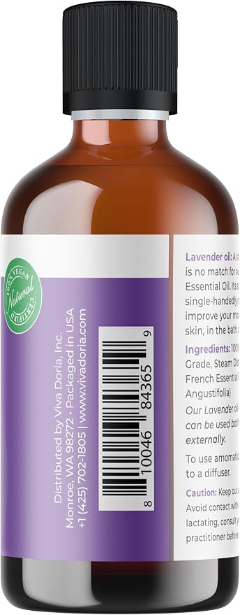 Viva Doria Lavender Essential Oil, 100% Pure, Natural Essential Oil, Undiluted, for Aromatherapy | Food Grade, 118 mL (4 Fluid Ounce)