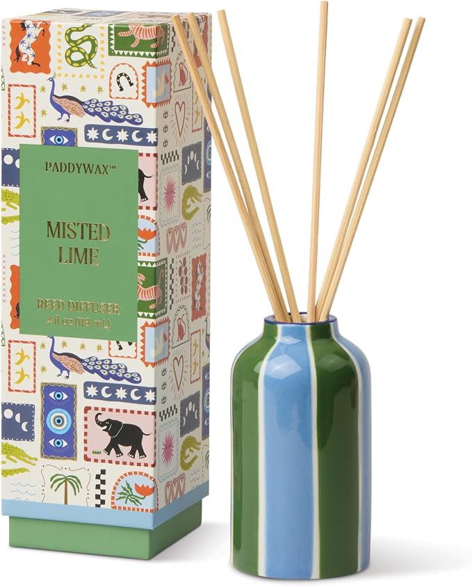 Paddywax A Dopo Reed Diffuser with Wooden Reeds, Long Lasting Home Fragrance Oil, Hand Painted Ceramic Vessel, Decorative Scent for Home, Giftable Box, 4 fl oz, Misted Lime