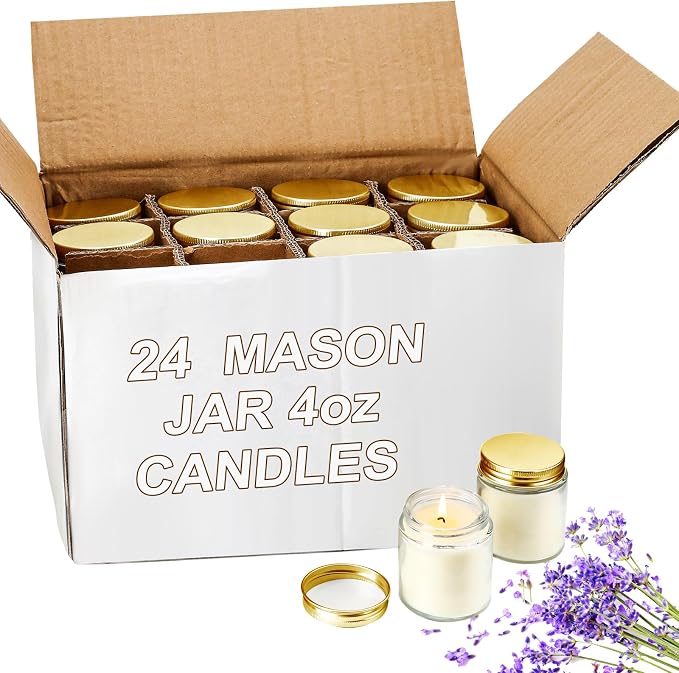 Lounsweer 24 Pcs 4oz Mini Mason Jar Candles Bulk Small Lavender Scented Candles for Wedding Christmas Halloween Birthday Thank You Gifts for Coworker Staff(Gold)