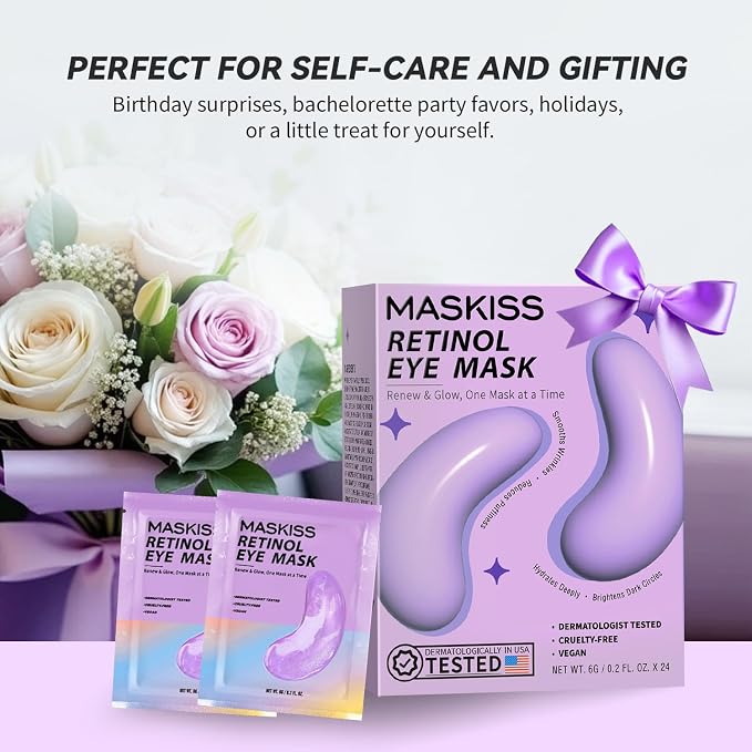 Maskiss Retinol Under Eye Patches (24 Pairs), Purple Eye Masks for Dark Circles, Puffy Eyes & Wrinkles, Firming Collagen Eye Patches, Vegan Cruelty-Free Skincare Gifts for Women