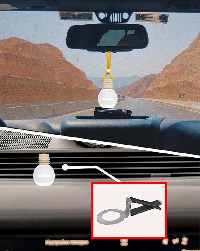 ikeda fragrance Car Air Freshener Hanging, Car Scent with Vent Clip Bottle,45-Days Long Lasting Fragrance,Essential Oil Diffuser,Odor Eliminator for Home Deodorizer (Round, Coconut)