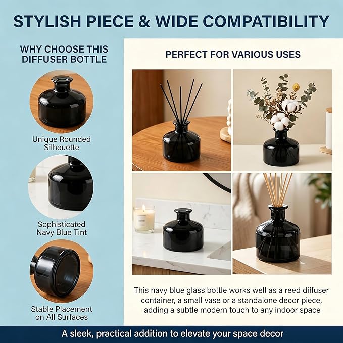 ‌200ml/6.7oz Glass Diffuser Bottle, Empty Refillable Aromatherapy Bottle, Reed Diffuser Container for Essential Oils, DIY Sticks, Home Decor & Fragrance Crafts