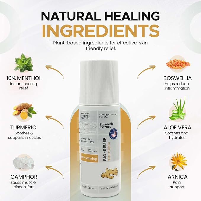Bio-Relief Turmeric Roll-On – Turmeric Botanical Oil Roller for Neck, Shoulders & Body, Easy Glide Herbal Roll On, Non-Greasy Skin Care Oil, Portable Self-Care Roller