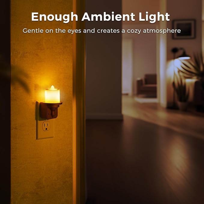 L LOHAS LED Night Light, 2 Pack Amber Flameless Candle Night Light Plug in, Dusk to Dawn Sensor, 0-100LM LED Dimmable Nightlight, Vintage Decorative Night Lights for Hallway Bathroom
