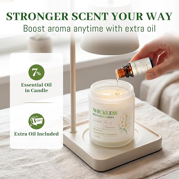 White Tea & Jasmine Wickless Candle for Candle Warmer Lamp with 10ml Essential Oil for Custom Aroma, Flameless Non-Toxic Soy Scented Candle for Home, Mother’s Day or Birthday Gift for Women