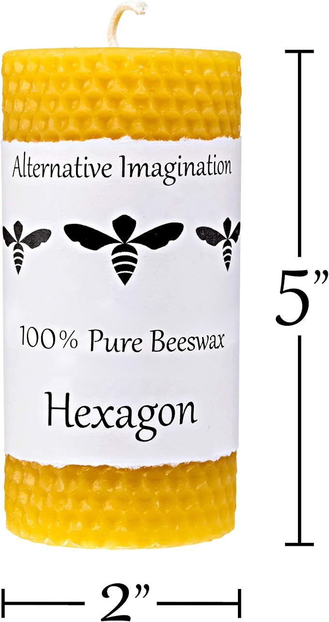 Hexagon Pillar Beeswax Candles - 2x5 Pillar Candle for Home Decor, Mood Lighting, Gifts - 45 Hour - Natural Beeswax Scent, Clean Burning, Smokeless, Dripless - 1 Pack - Alternative Imagination