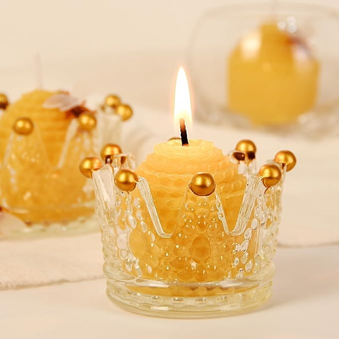 DEYBBY Natural Beeswax Candles Set of 6, Small Bees Wax Votive Candles with Little Bee Decorations as Housewarming Birthday Event Gift Party Favor (Yellow)