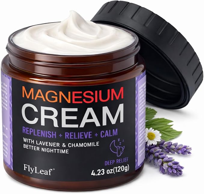 Magnesium Cream for Sleep, Leg Cramps & Muscle Soreness, Total Relief Magnesium Cream with Lavender & Chamomile, Nighttime Body Lotion for Calm and Relaxation, 4.23 Ounces
