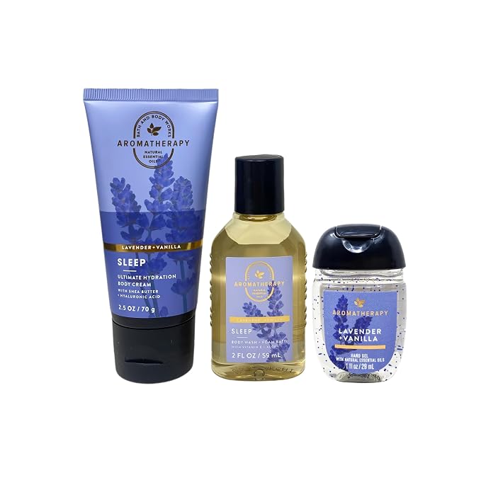 Bath & Body Works Lavender + Vanilla Mini Body Cream, Wash, Hand Gel & Soap