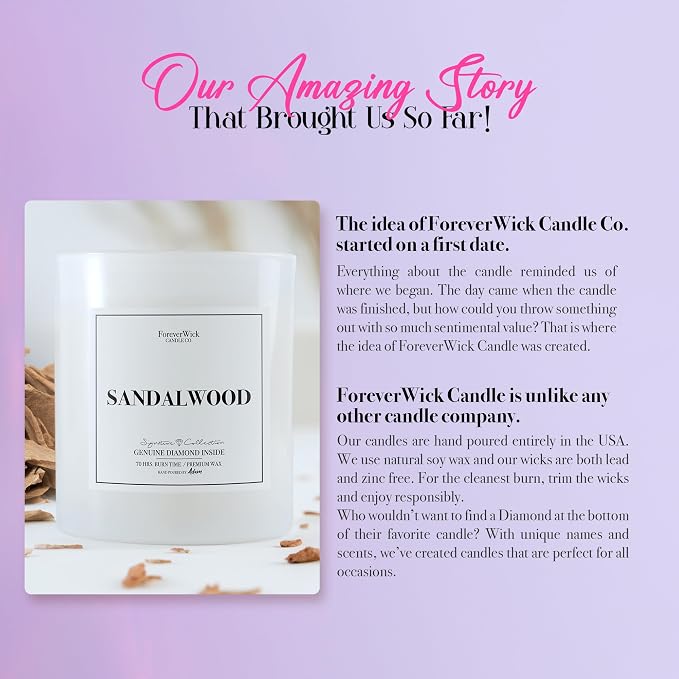 Foreverwick Sandalwood Candle | Anniversary Day Candle Present Ideas | Aromatherapy Candle for Bath, Destress & Clearance | Strong Scented Candles for Decor | 14 oz & 70 Hours Burning Time