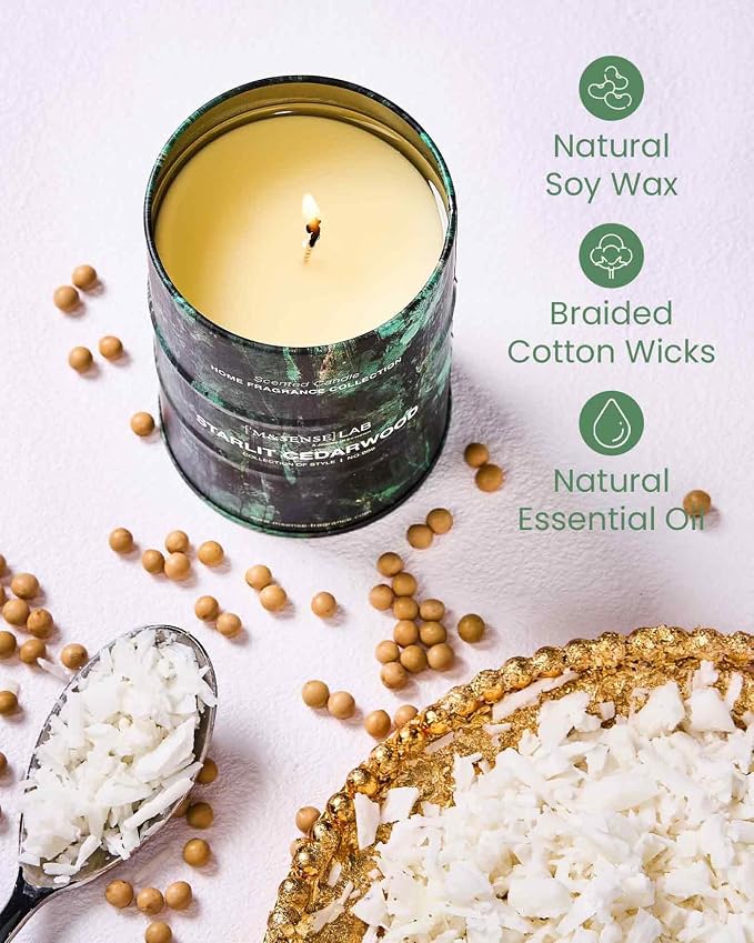 M&SENSE Star lit Cedarwood Scented Candles Natural Non Toxic, Aromatherapy Candle for Stress Relief Meditation Relaxing, Housewarming Gifts for Women Men, 11.3oz 70 Hour Long Burning