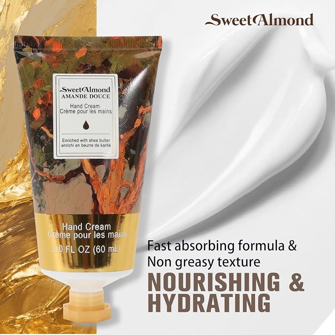 BODY & EARTH # LOVE Hand Cream Gifts Set for Women, 4PCS Almond Spa Gifts with Hand Cream, Foot Cream, Body Scrub, Bath Salt, Shea Butter Bath and Body Gift Sets for Women Birthday Gift for Her