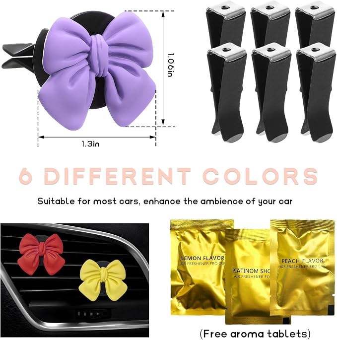 KVAEY 9 PCS Pink Bow Car Air Freshener, Automotive Cute Pink Bow Air Outlet Clips with Scent Pieces, Universal Coquette Car Air Vent Diffuser for Women and Girls (Multi-Color)
