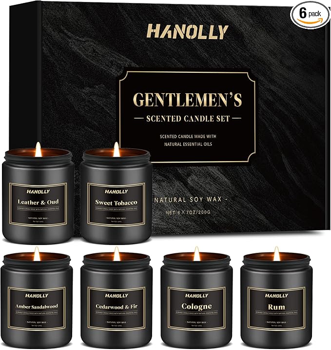 Mens Scented Candle Gift Set, 6 Pack Candles for Men, Gifts for Father, Dad, Husband or Boyfriend, Soy Candles for Home Scented, 42 oz Long Lasting Aromatheraspy Candle, Maculine Jar Candle Kit