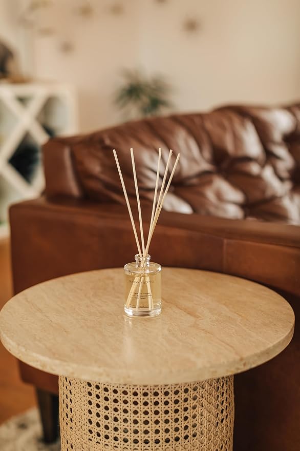Brooklyn Candle Studio Reed Scent Diffuser - Palo Santo - Relaxing Oil Diffuser, Cedar, Eucalyptus & Sandalwood Fragrance, 8 Rattan Diffuser Reeds, Clean Ingredients - 3.7oz