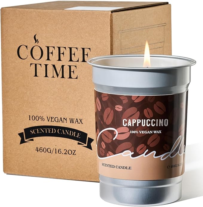 M&SENSE Cappuccino Coffee Scented Candles, Soy Wax, 16.2oz | 100 Hours Long Lasting, Clean Burn, Aromatherapy, Home Decor