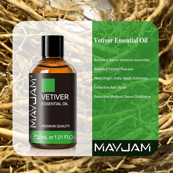 MAYJAM Vetiver Essential Oil 30ML, Pure Vetiver Oil Essential Oils for Aromatherapy, Candles, Soaps(1.01FL.OZ)