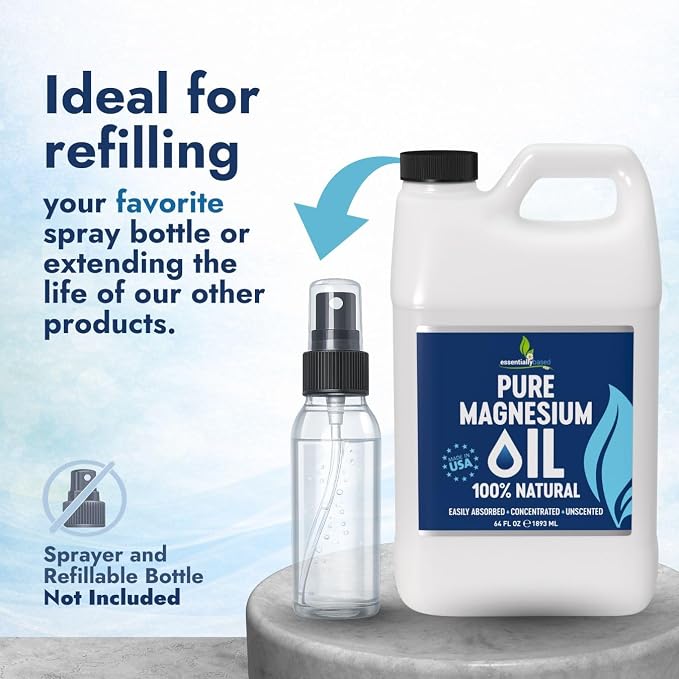 Pure Magnesium Oil Spray 64oz - Topical Magnesium Spray for Sleep & Feet - Extra Strength - USP Grade - 100% Natural and Organic Oil for Muscle Pain & Cramps - No Sprayer Included - Made in USA
