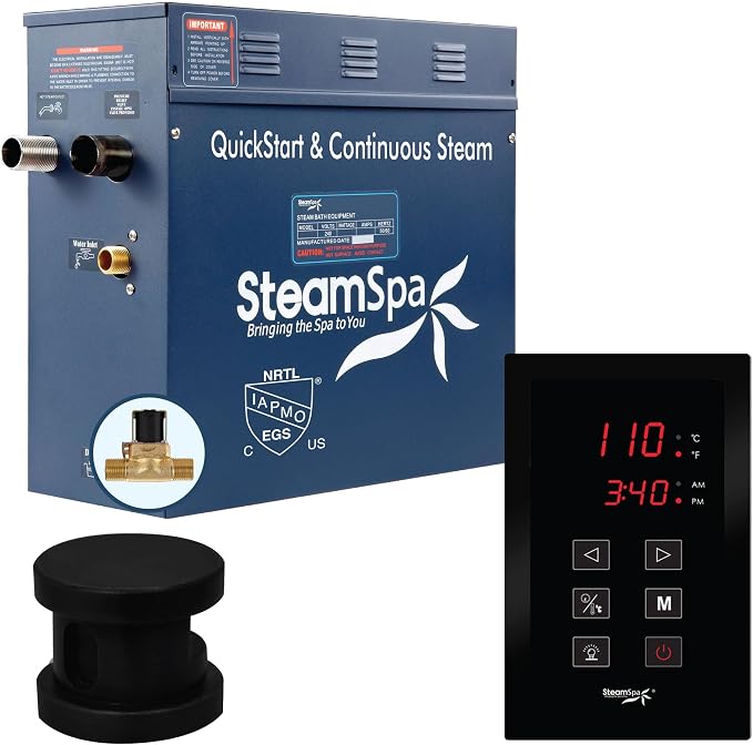 7.5kW Steam Sauna Generator Sentry Series 240V Steam Generator with Touch Screen, Steamhead, Built-in Steam Shower Auto Drain, ACU Quickstart Steam Bath Generator (Black)