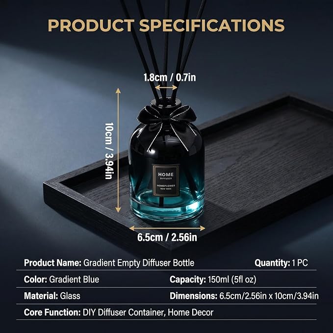 150ml/5oz Glass Fragrance Diffuser Bottle - Black Gradient - Home