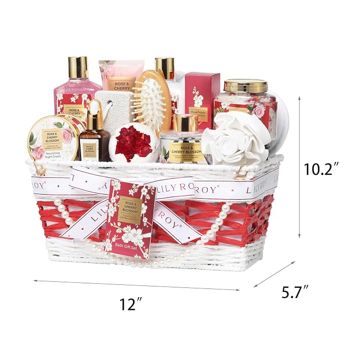 21Pcs Spa Gifts Skin Care Kit Set - Luxurious Rose Spa Gift Baskets for Women