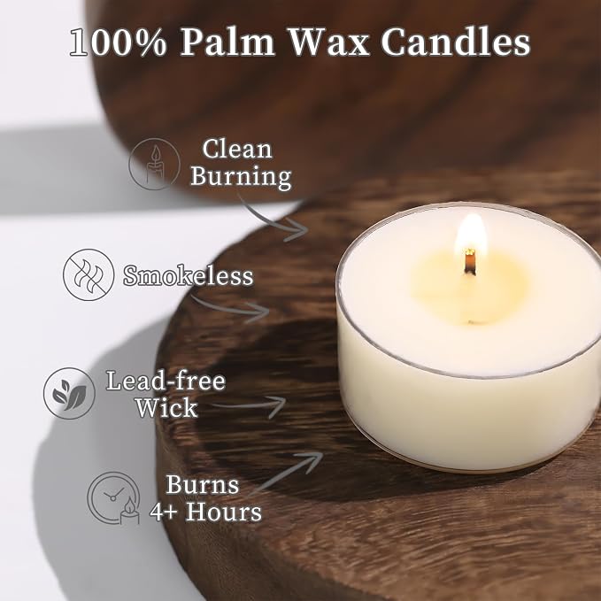 Scented Tea Lights Candles, Coconut Shoreline, 16 Pack – White Scented Tealight Candles – 100% Palm Wax, 6 Hour Burn Aromatherapy Tea Light Votive Candle for Spa Gift Sets, Relaxation, Bath