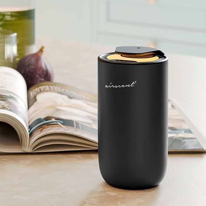 The AirScent Mini Waterless Diffuser for for Homes, Offices, Spas and Hotels - Titanium Black Finish - Fragrance Oil Aromatherapy Diffuser for Aesthetic Scenting -15 mL Capacity - Night Light Feature