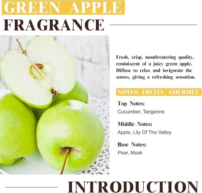 EUQEE Green Apple Fragrance Oils, 2.02 Fl oz / 60ml Essential Oils for Diffuser, Candle Making, DIY Soap with Glass Dropper