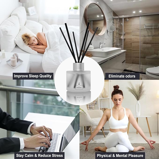 Brakula Reed Diffuser Set - Lavender Scented Essential Oil Includes 8 Sticks, Bathroom Bedroom Home Office Decor, 3.4 oz/100 ml