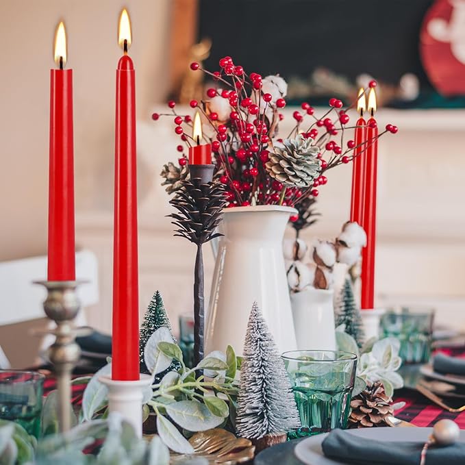 WPONSZU 14 Pack Tall Red Taper Candles 10 Inch Unscented Dripless Candlesticks for Christmas,Valentine's Day,Dinner,Party,Brithday,Wedding and Home Decoration - 8 Hour Burn Time.